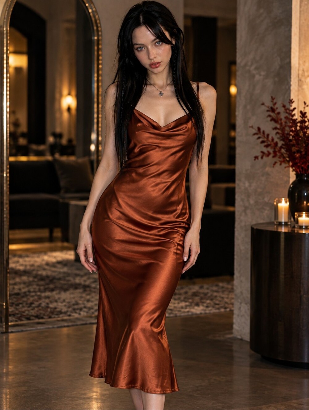 NWOT Stunning Beginning Boutique Bronze Satin Slip Dress Size 12